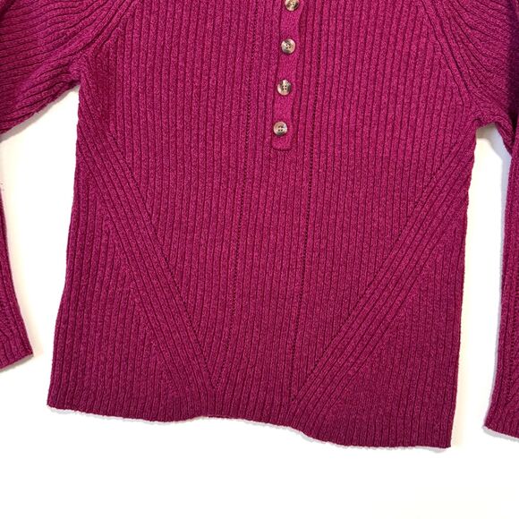 Women's Sundance Birdie Sweater Pink Rib Knit Silk Blend Henley Large - Picture 5 of 5